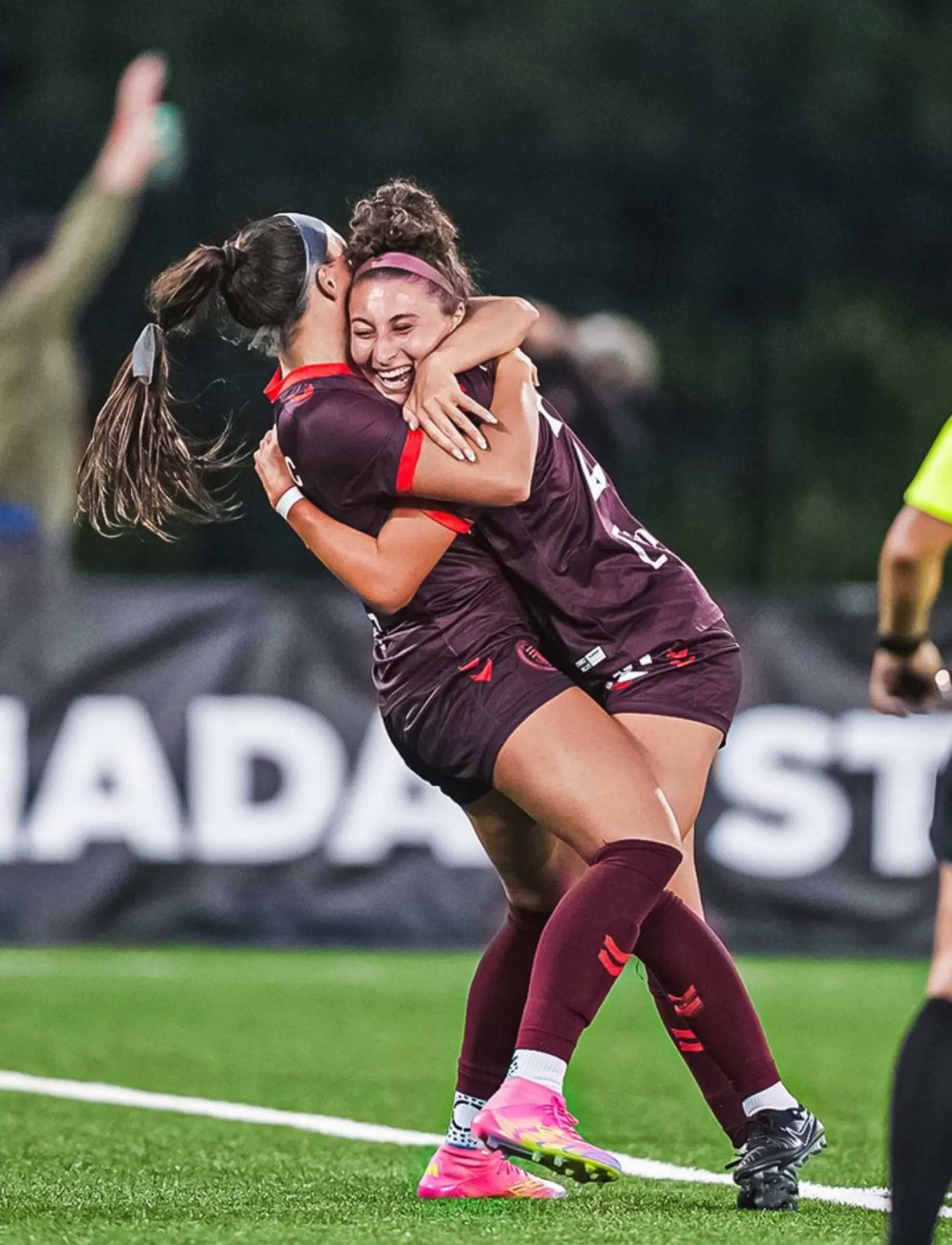 Celebrating a goal with a teammate